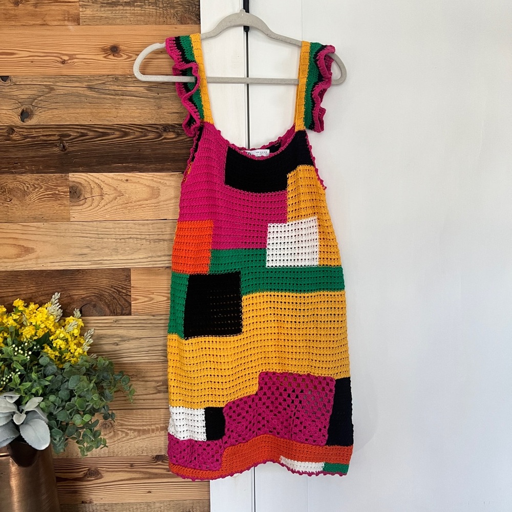 Zara Limited Edition Patchwork Crochet Dress Medium - Picture 6 of 7